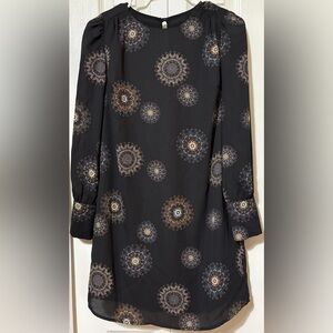 Veronica M Classy Abstract Black Dress Long Sleeve XS